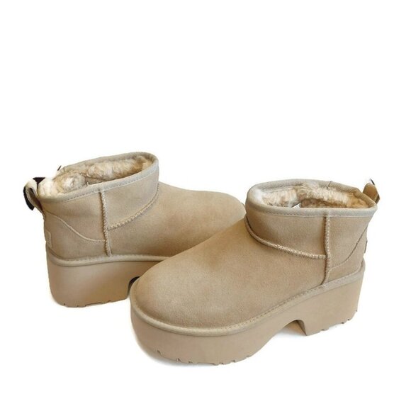 UGG Classic Womens Size 8 Ultra Mini New Heights Platform Boots Mustard Seed - Picture 8 of 8